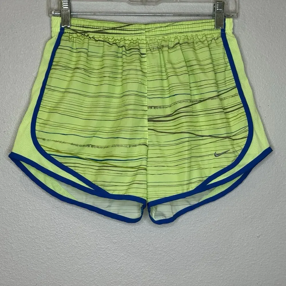 Nike Dri Fit‎ Running Shorts Womens Size Medium Yellow Blue Elastic Waist Lined